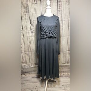 A‎ New Day Blue Twist Front Long Sleeve Midi Dress M NWT